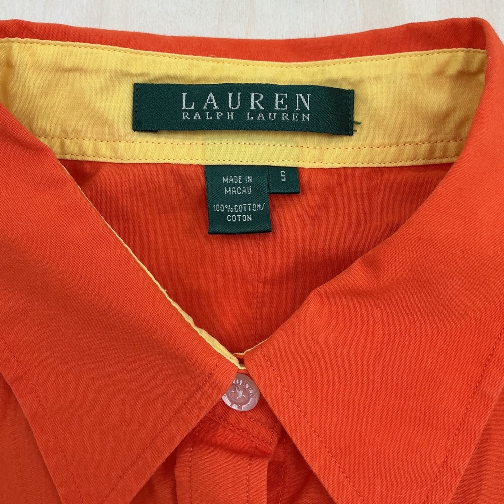 Lauren Ralph Lauren Shirt Womens S Orange Long Sleeve Cotton Button Up Preppy - Picture 4 of 8